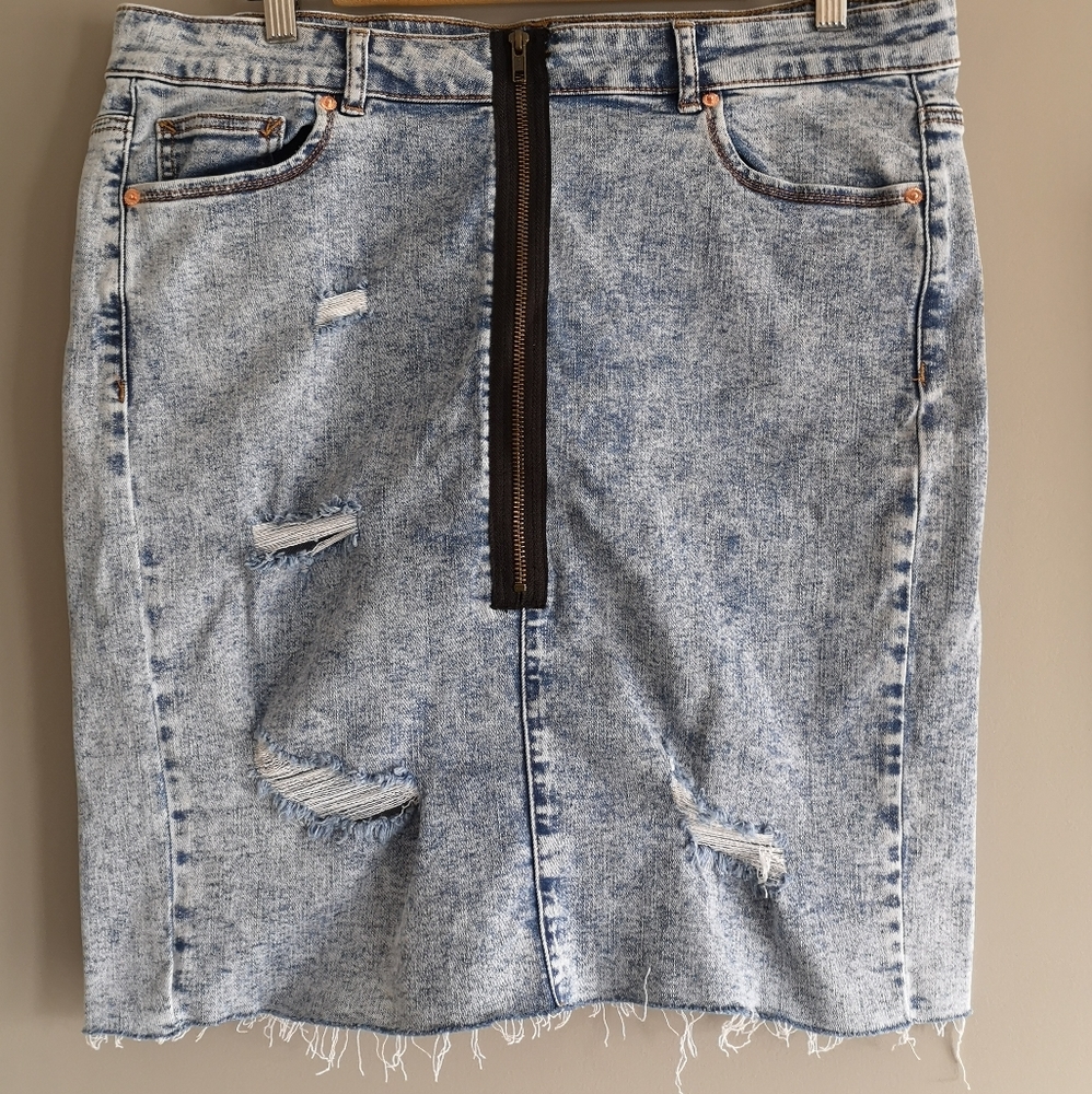 Distressed denim skirt, size 14